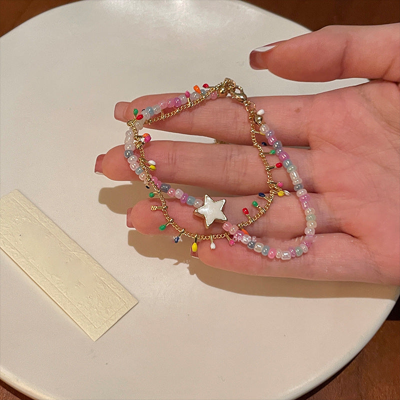 French Retro Smiley Face Bamboo Artificial Jade Personality Trendy Light Bracelets