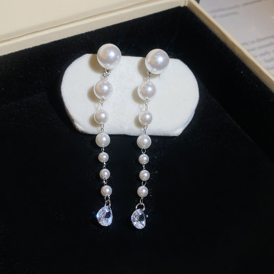 Women's Needle Zircon Bow Water Drop Tassel Simple Fashion Stud Earrings