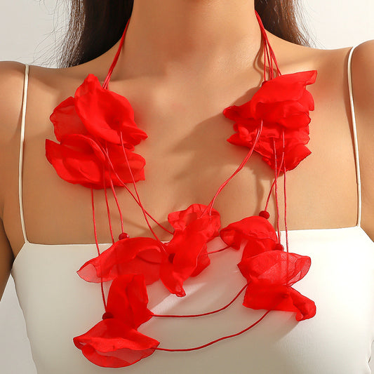 Summer Seaside Vacation Style Fabric Laminate Crystal String Necklace