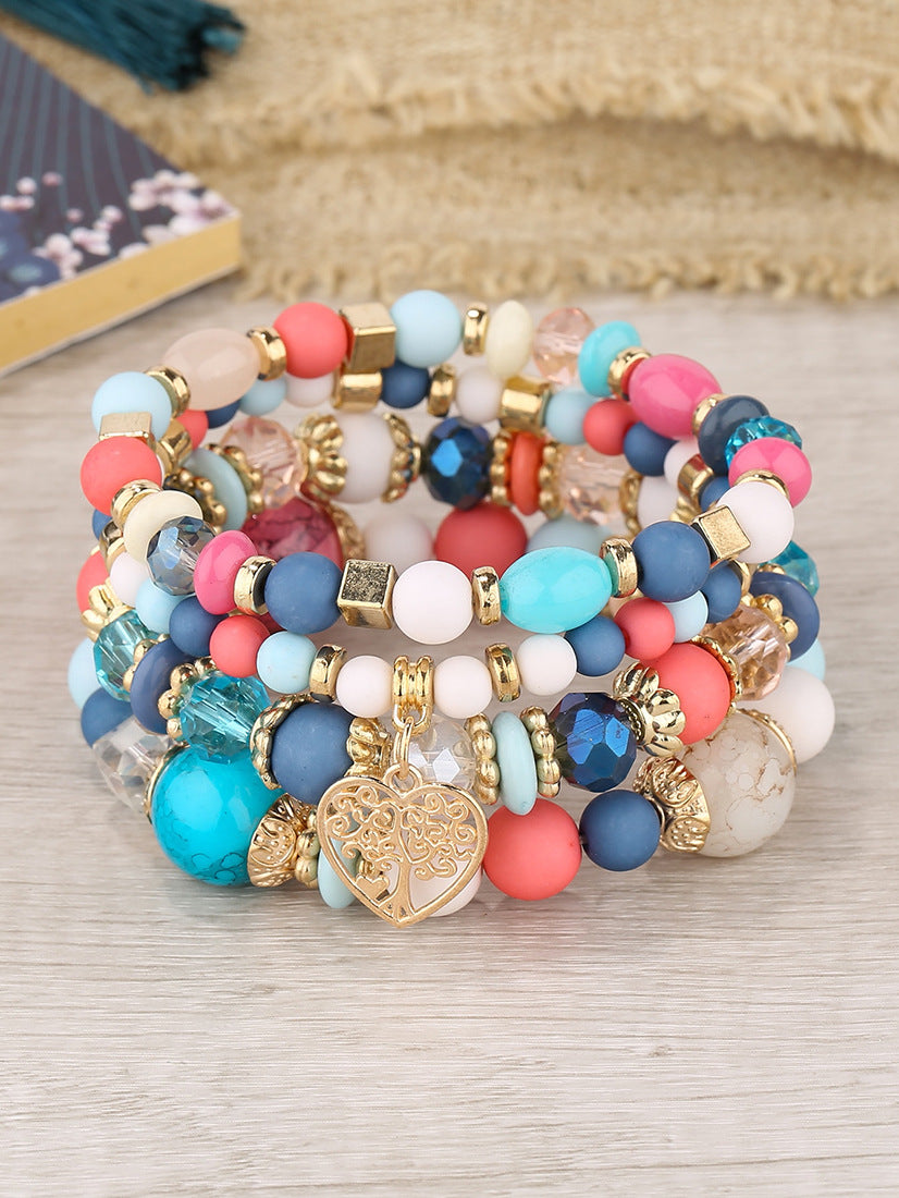 Bohemian Ethnic Style Crystal Peach Heart Beaded Bracelets