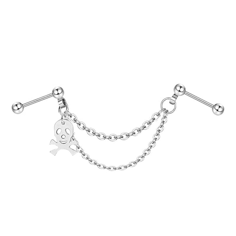 Ball Fashion Piercing Stainless Steel Chain Zircon Moon Heart-shaped Ear Earrings