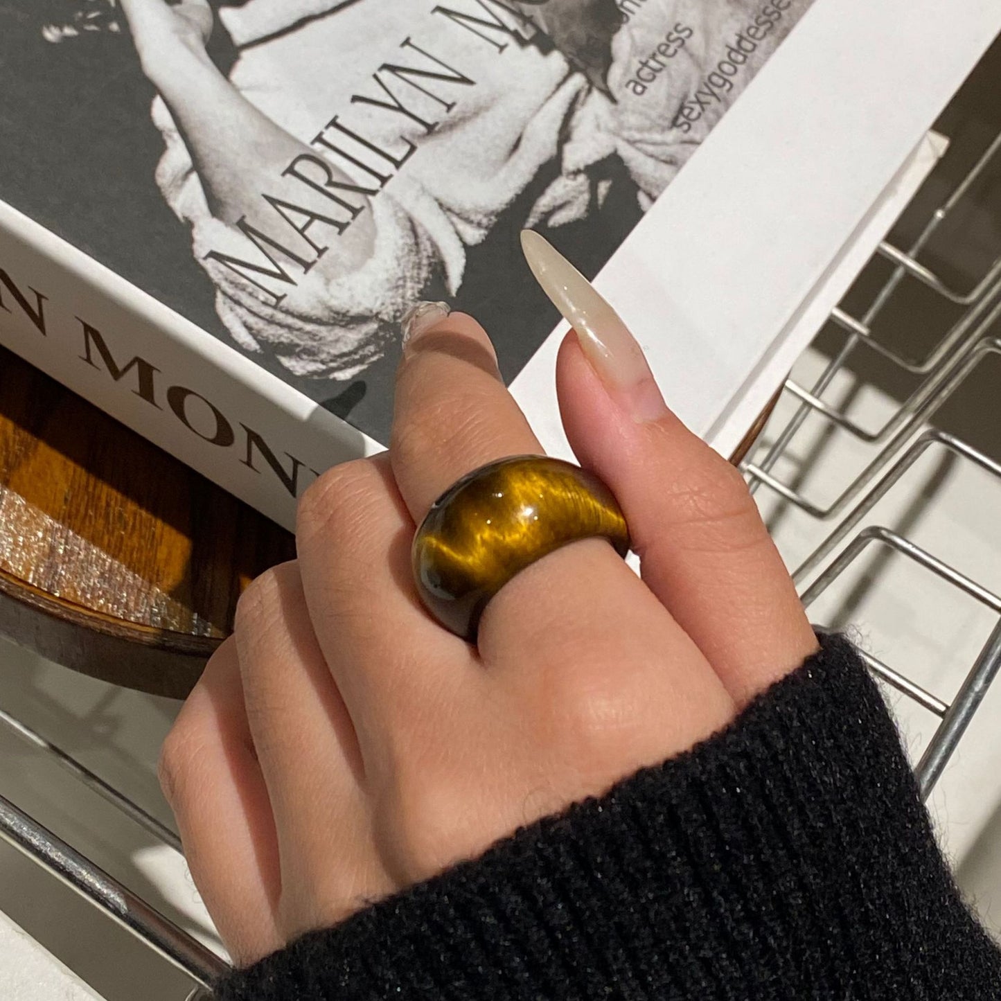 French Style Tigereye Light Luxury Design Rings