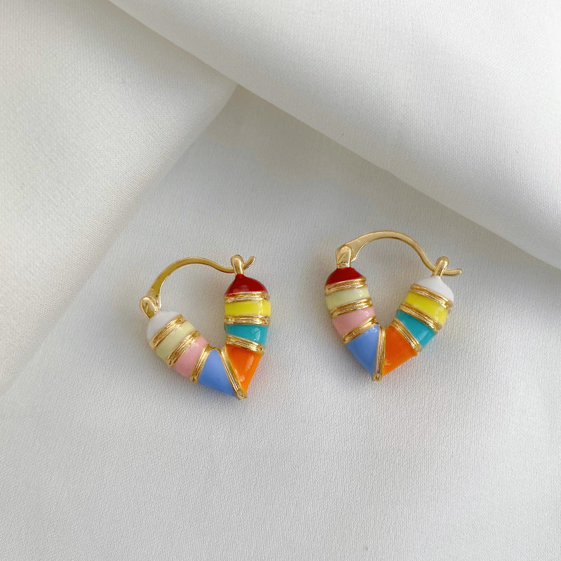 Women's Fashion Rainbow Dripping Oil Love Clip Light Luxury High-grade Unique Rings