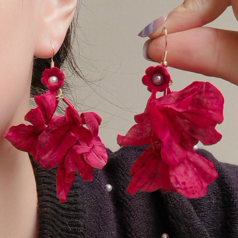 Style High-grade Blooming Petal Beaded Tassel Exquisite Smart Earrings