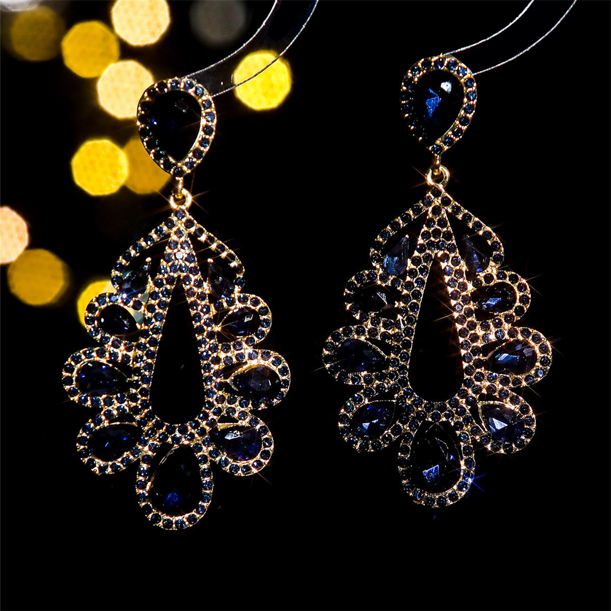 Glass Rhinestone Long Water Drop Female Earrings