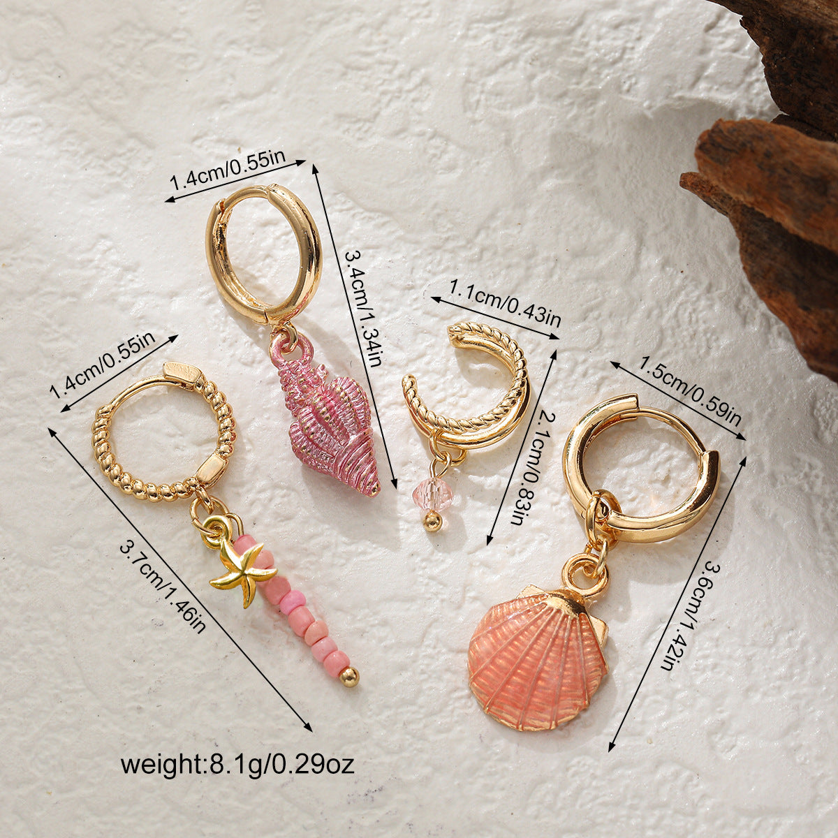 Colorful Shell Conch Ear Clip Beaded Rings