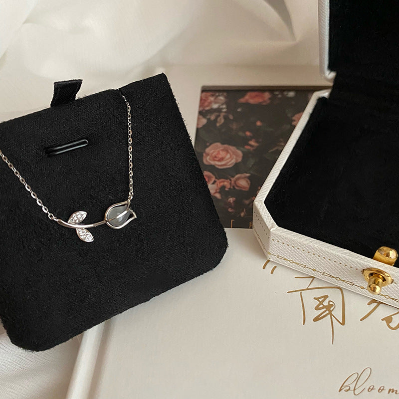 Women's For Niche Design Light Luxury Advanced Rose Opal Clavicle Chain Necklace