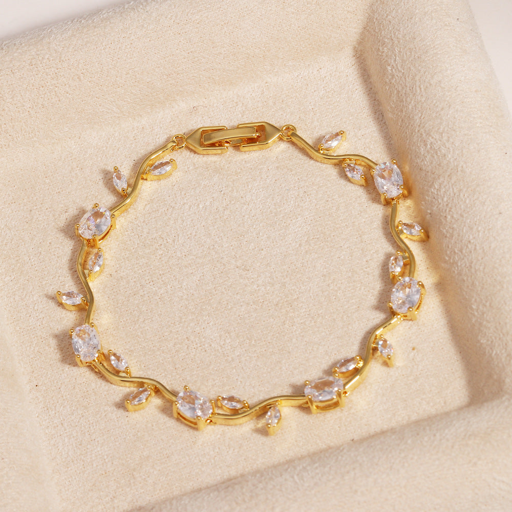Women's Zircon Branches Leaves Flower Exquisite Light Luxury Tulip Bracelet