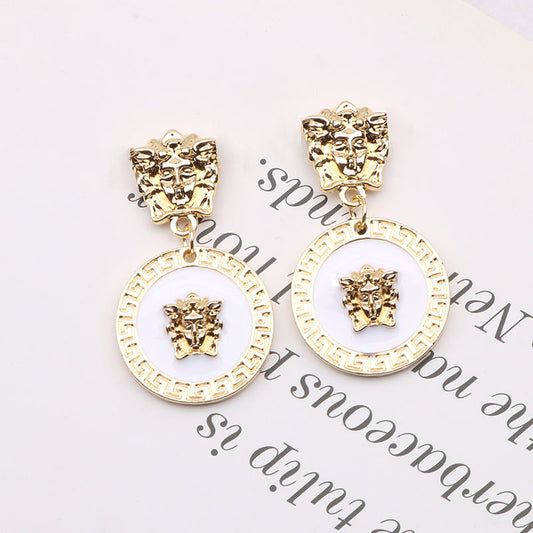 Glazed Vintage Return Pattern Human Head Portrait Earrings