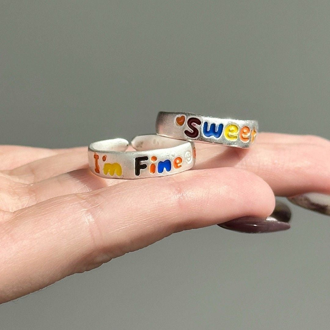 Women's & Men's Color Brushed Candy Letters Couple Design Simple Versatile Ring