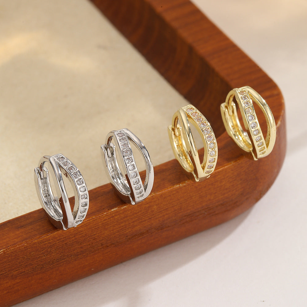 Double Layer Hollow Zircon Clip Gold Sier Light Luxury Rings