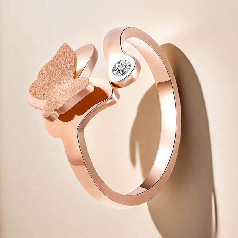 Men's Steel Fashionable Minority Fashion Frosted Butterfly Adjustable Simple Light Luxury Ring
