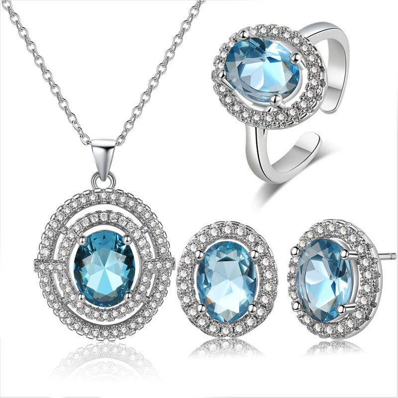 Women's Ornament Korean Style Elegant Egg-shaped Blue Zircon Rings