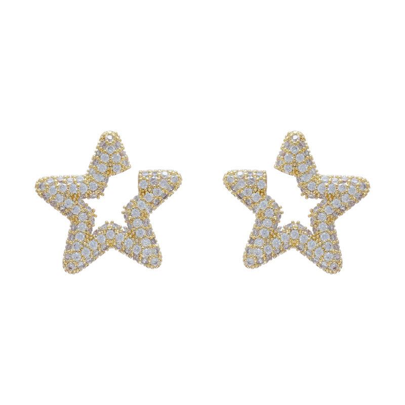 Women's Zircon Pentagram Sier Needle Light Luxury Earrings