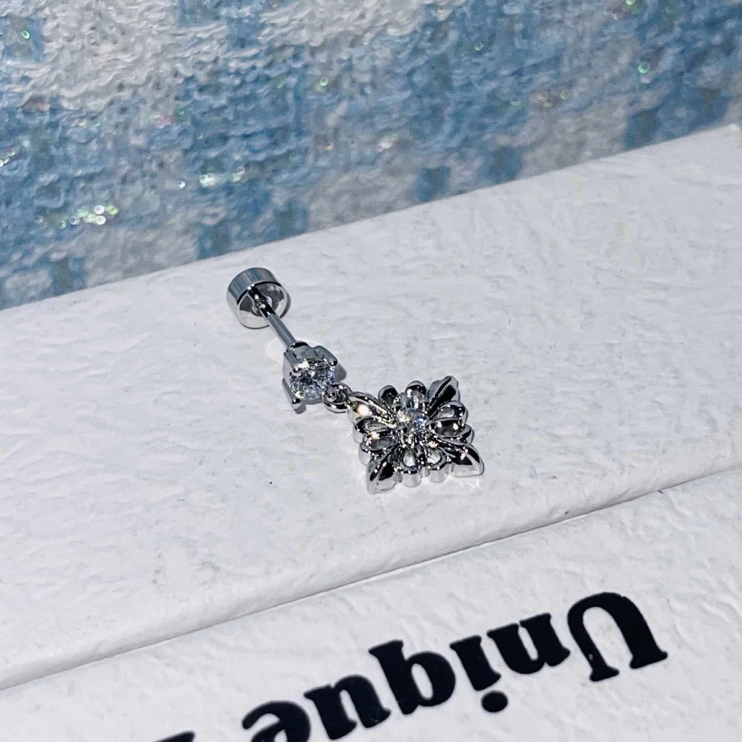 Rhinestone Butterfly Zircon Medical Titanium Steel Screw Ear Bone Fashion Earrings