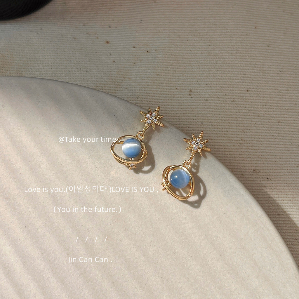 Needle Plated Fresh Glass Blue Opal Earrings