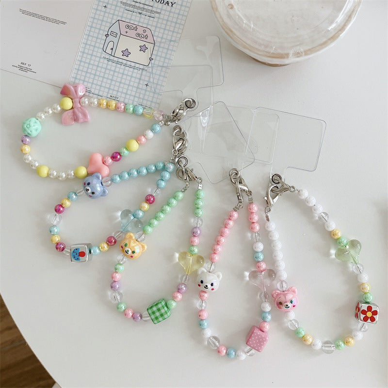 Women's Solid Beads Phone Case Handmade Lanyard Bracelet