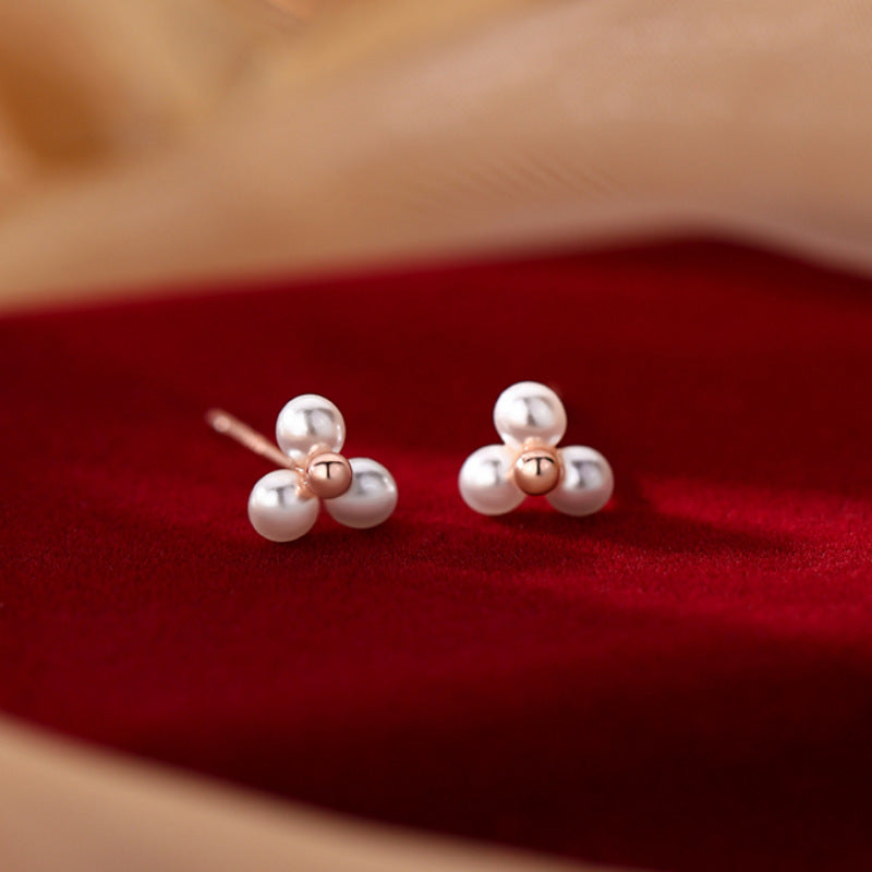 Sterling Sier Needle Pearl Female Life Stud Earrings