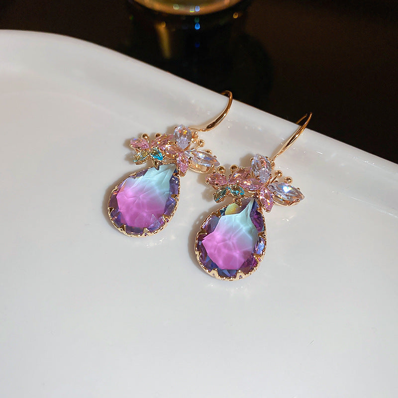 Needle Butterfly Enamel Vintage Court Style Delicate Light Luxury Earrings