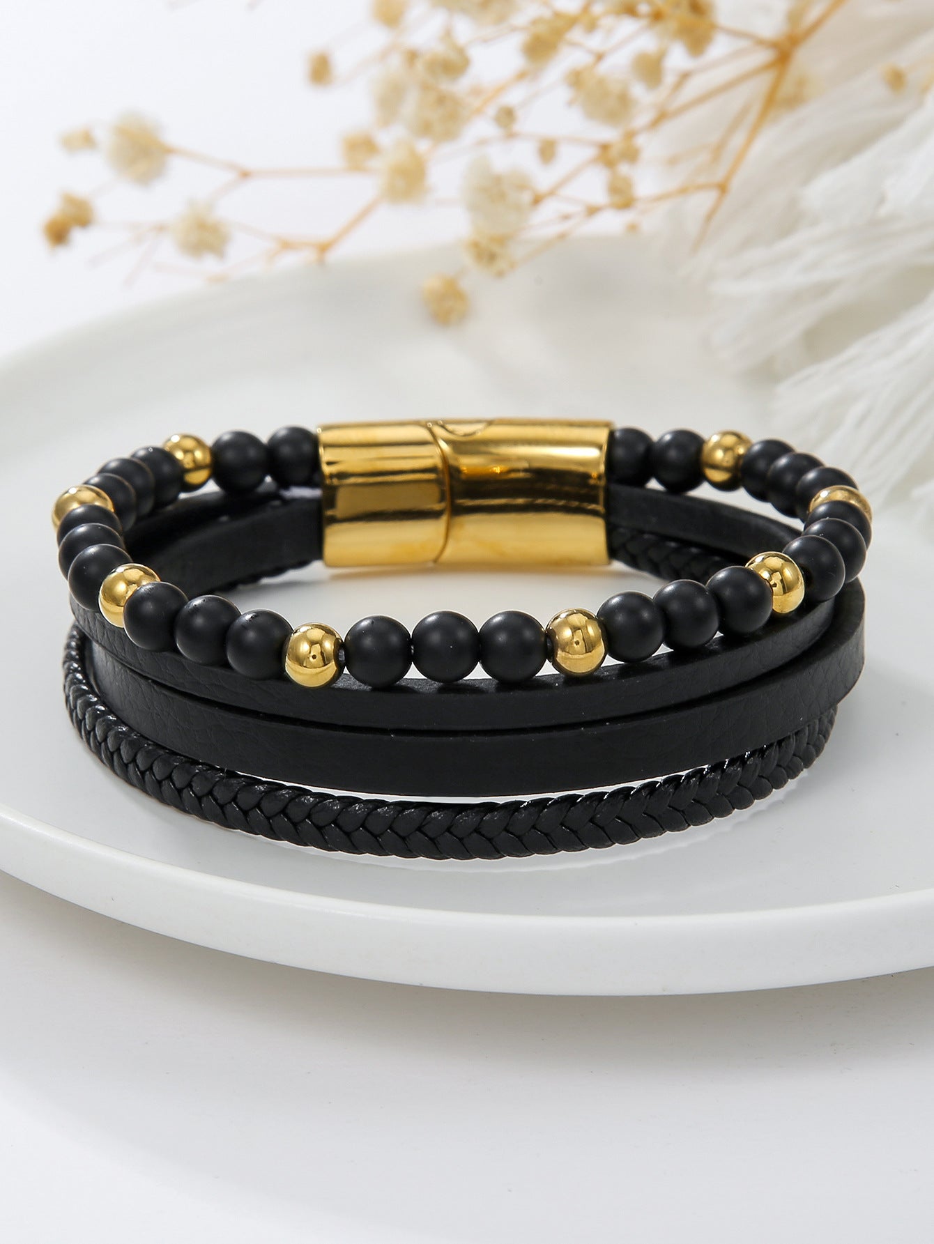 Women's Elegant Leather Hip Hop Stainless Steel Bracelets