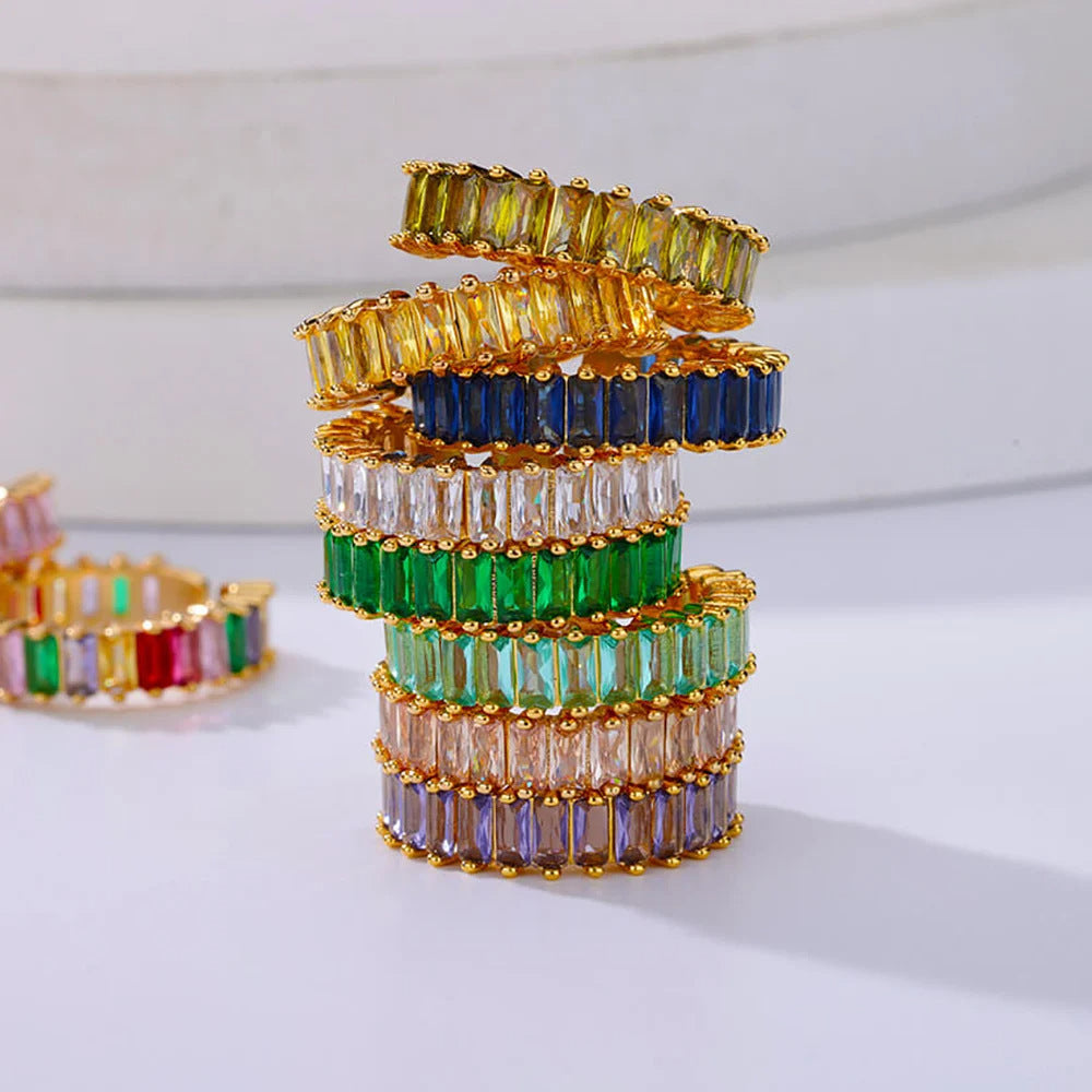 Luxury Gold Copper Plating Cubic Green Zircon Crystal Ring