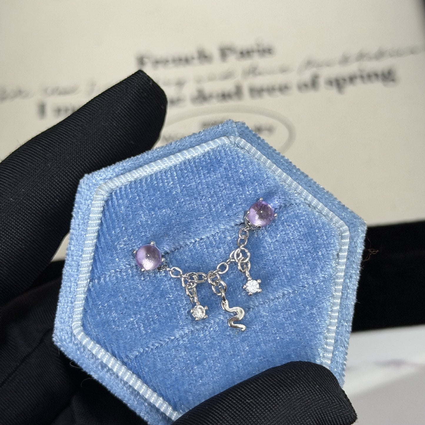 Sweet Cool Purple Twin Double Ear Zircon Flat Bottom Stud Earrings