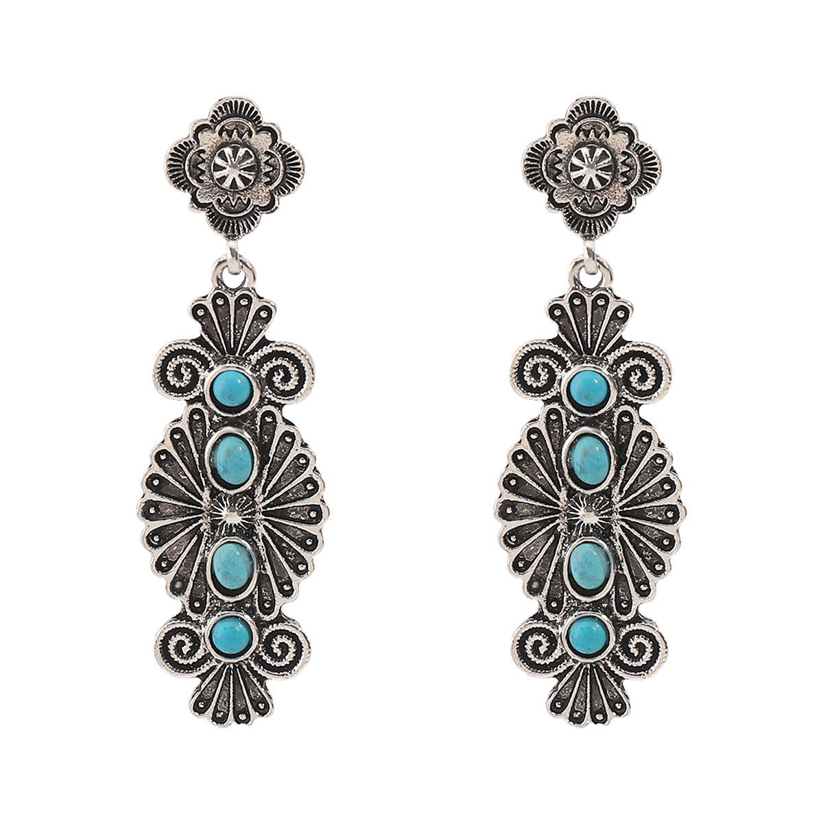 Artistic Carved Antique Sier Bohemian Ethnic Style Earrings