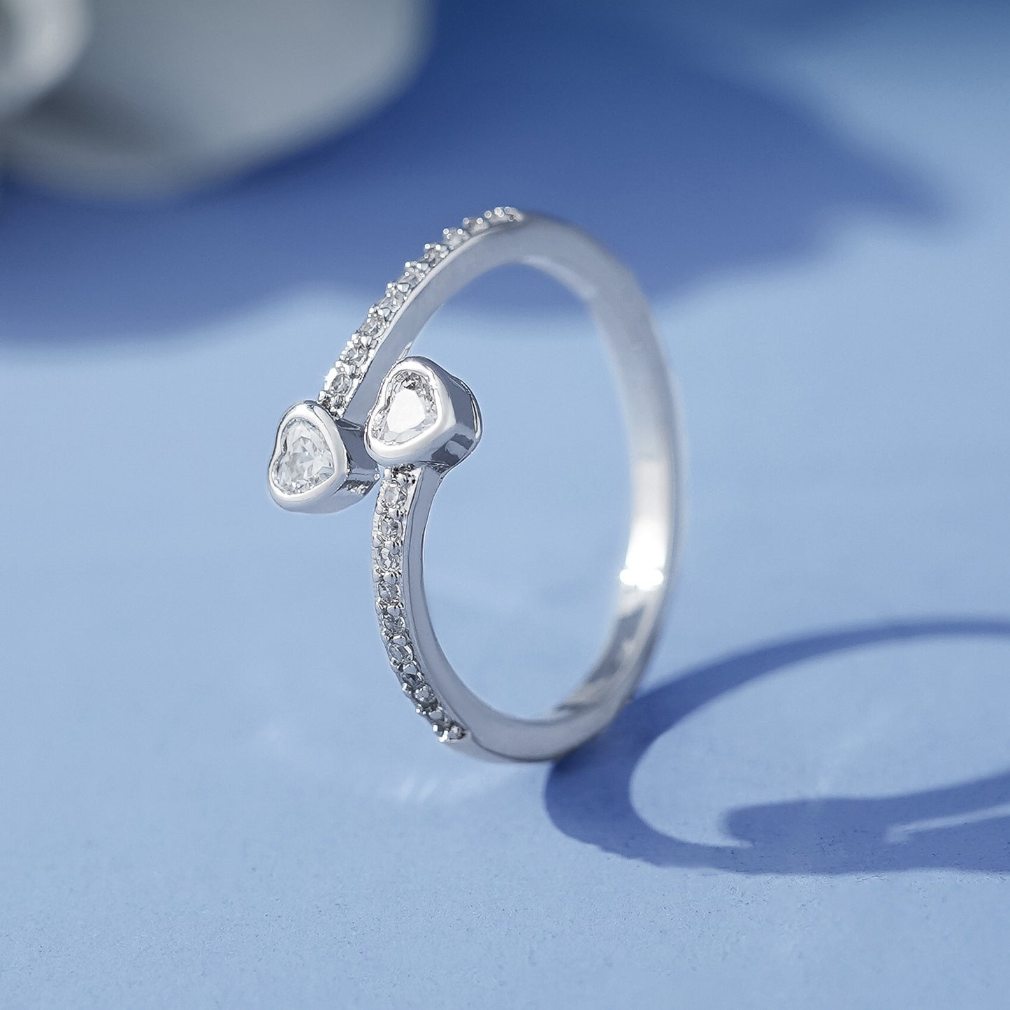 Fashion Heart Shape With Diamond Zircon Female Eternal Opening Ring