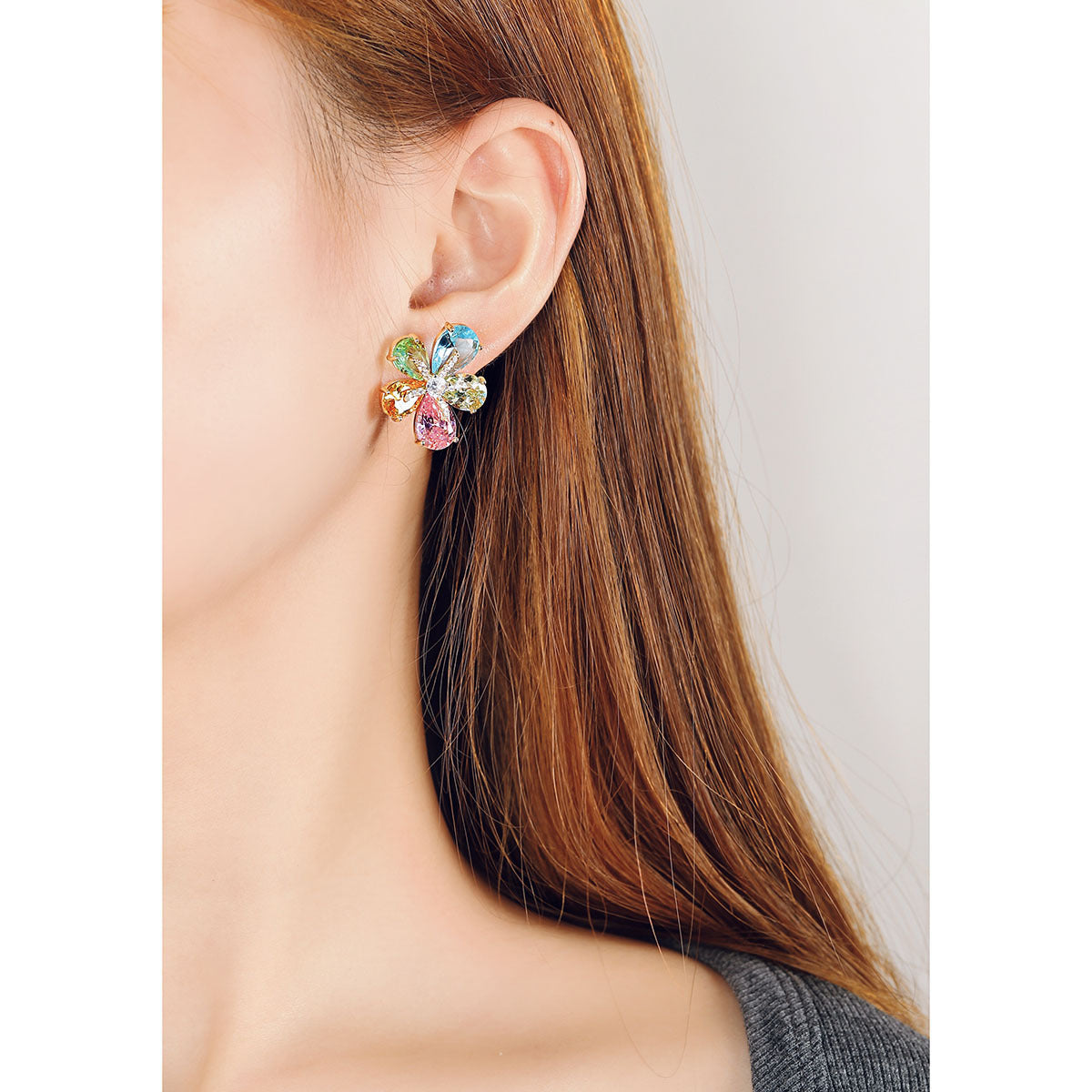 Colorful Crystal Gradient Eardrops Light Luxury Flower Stud Earrings
