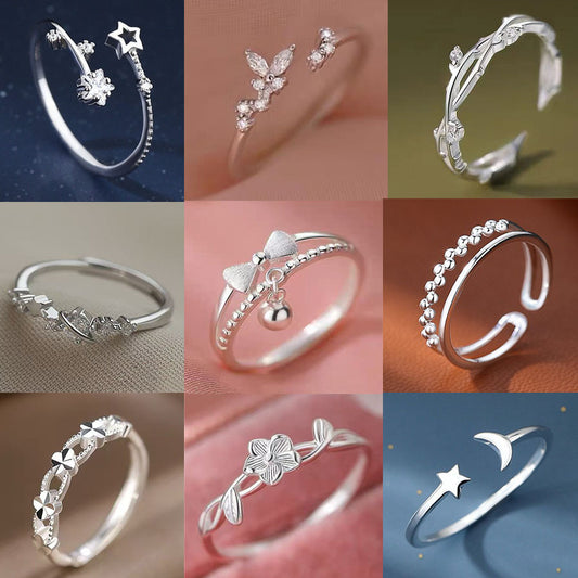 Sier Star Moon Design Simple Opening Ring