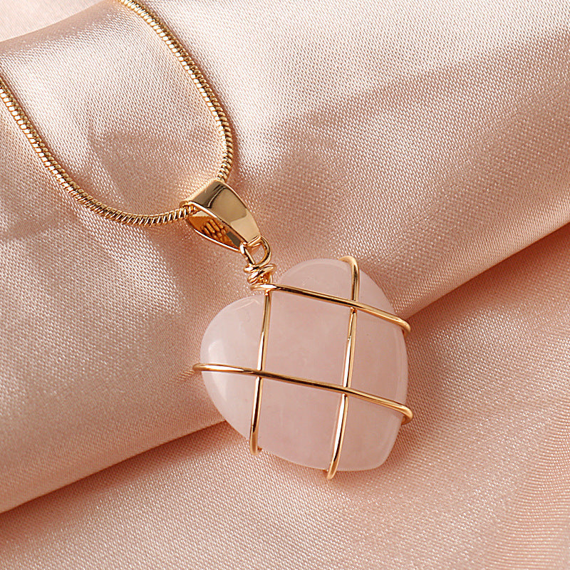 Pink Moonstone Heart Shaped Love Princess Peach Necklace