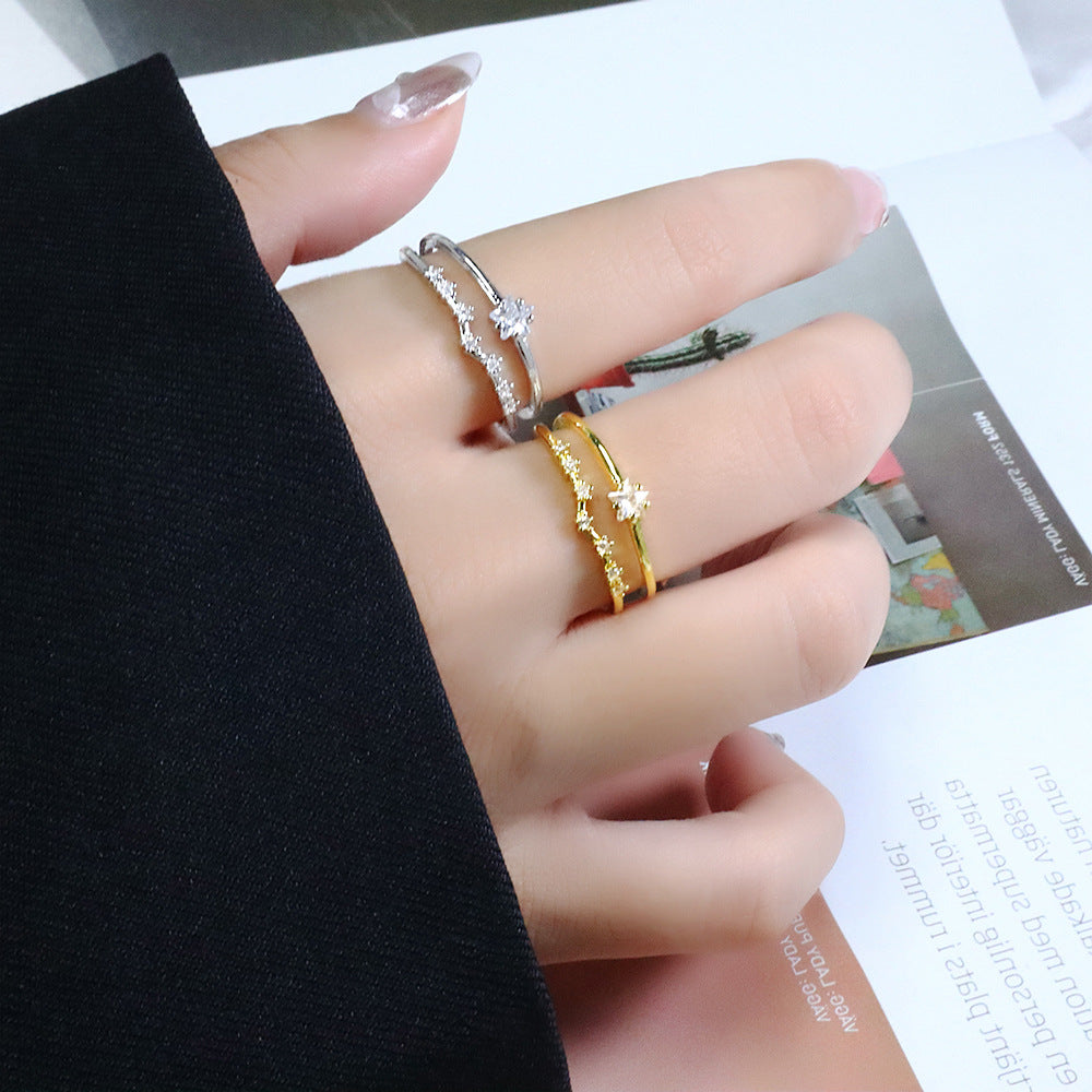 Diamond Pentagram Opening Female Fashionmonger Wave Index Rings