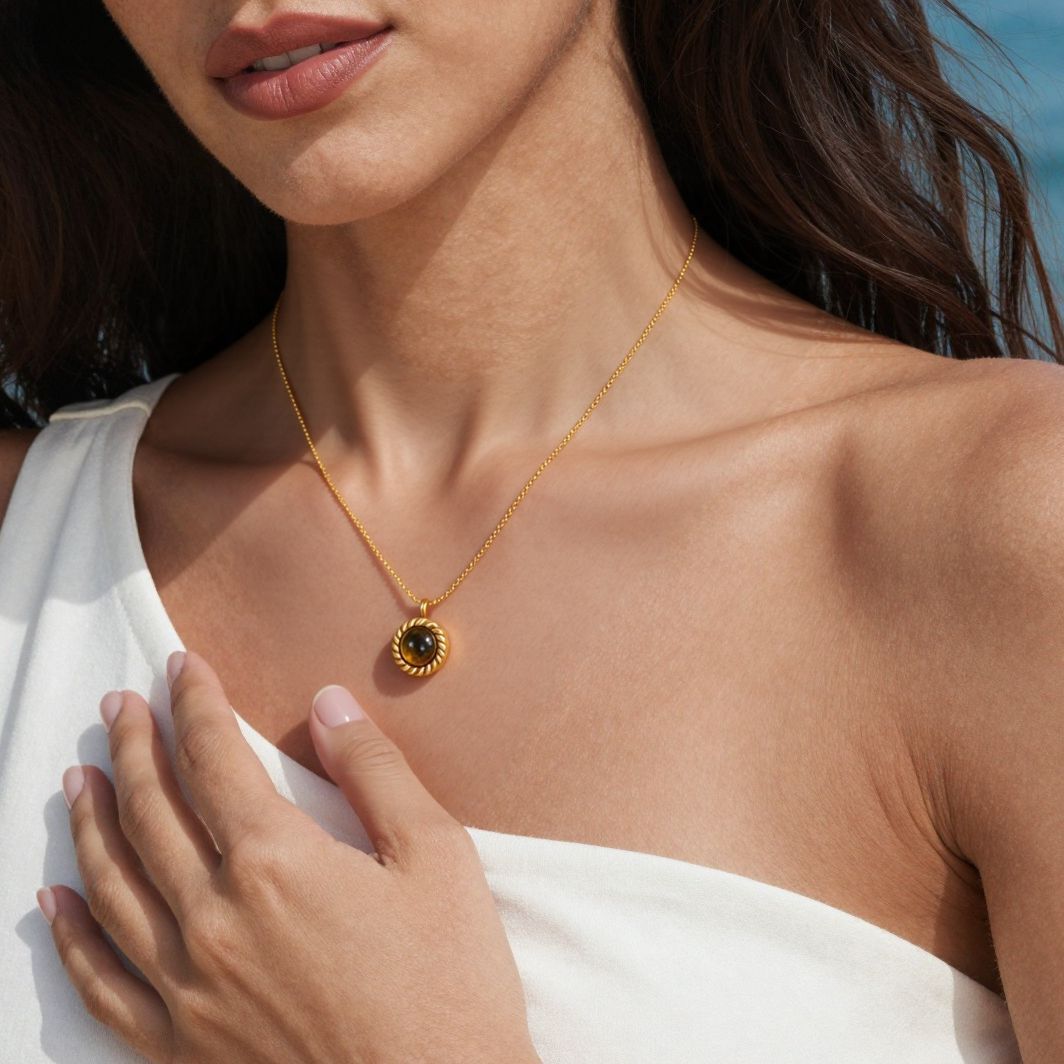 Women's Natural Tigereye Hemp Flowers Chain Stainless Steel Gold-plated Fashion Clavicle Necklaces