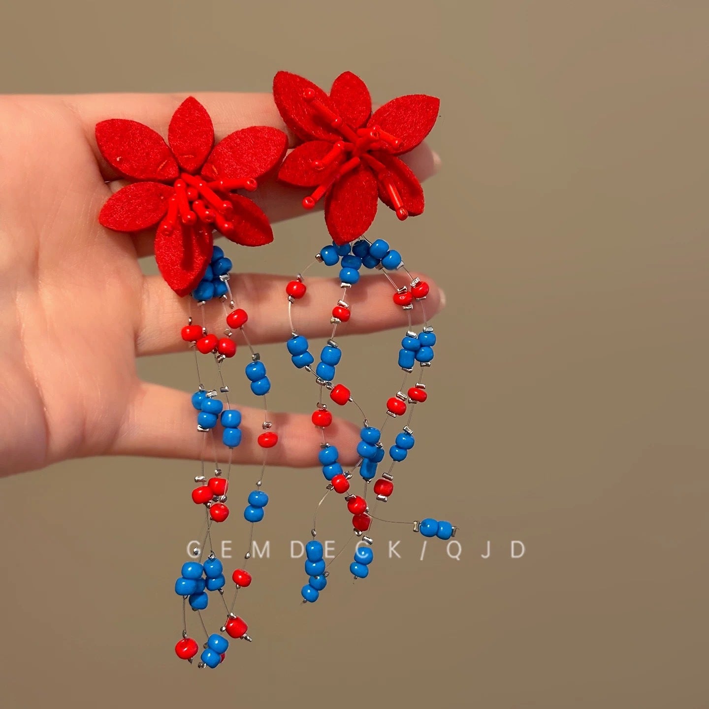 Dopamine Vacation Style Sier Needle Bead Flower Delicate Indie Earrings
