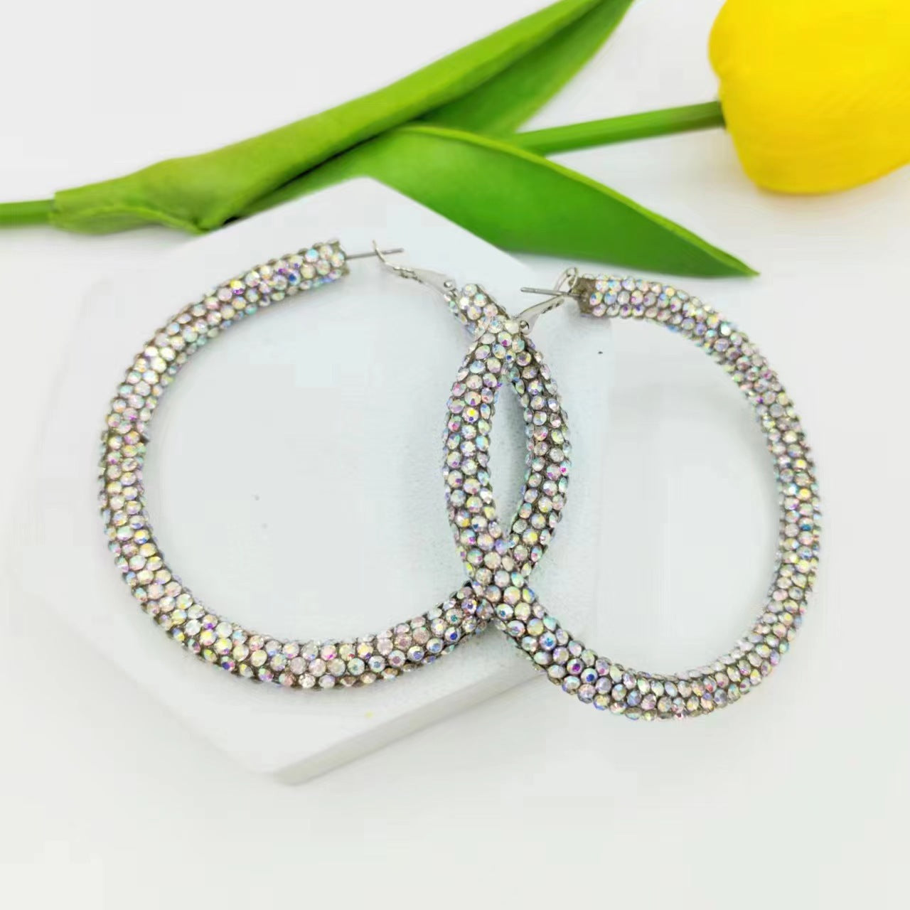 Splendid Diamond Shiny Big Circle Affordable Luxury Fashion Rhinestone Color Earrings