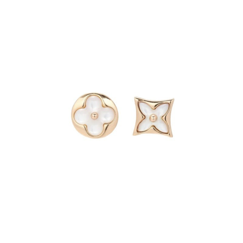 Shell Four-leaf Clover Irregular Ear Simple Light Rings