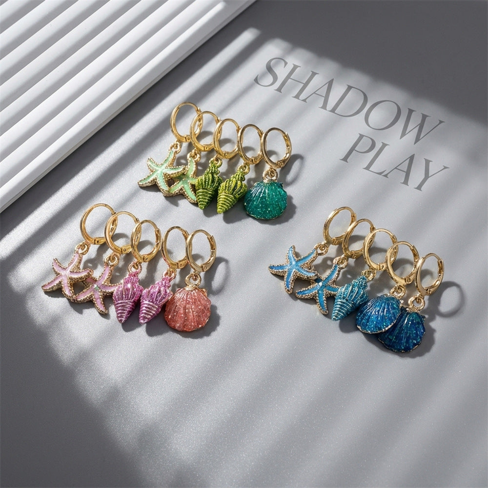 Summer Drop Oil Glitter Marine Female Ear Earrings