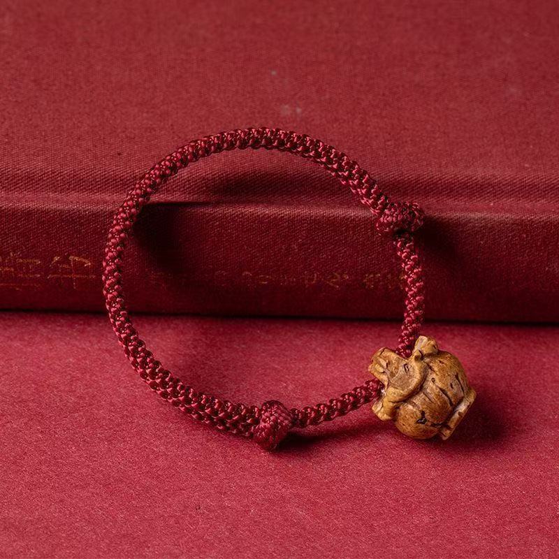 Women's & Men's Red Rope Original Life Peach Wood Carving National Style Money Bracelets