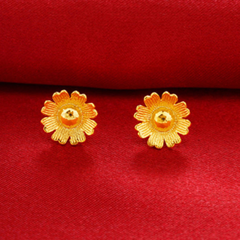 Brass Gold-plated Fancy Vietnam Placer Gold Rose Flower Hollow Fashion Stud Earrings
