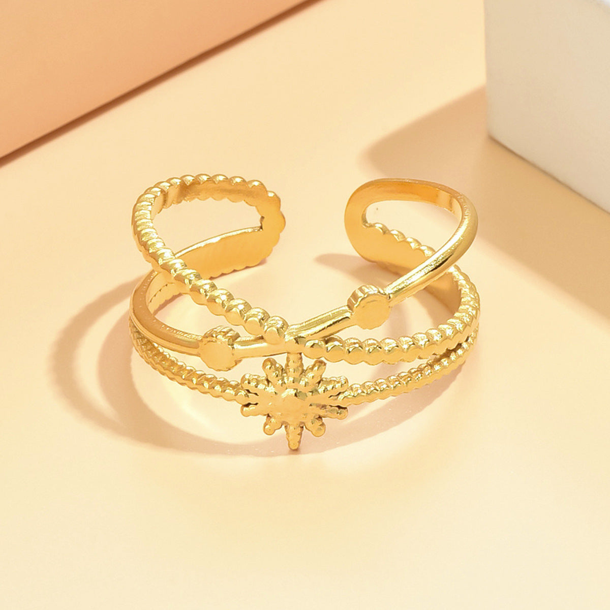 Retro Sunflower Design Stainless Steel Female Gold Ring