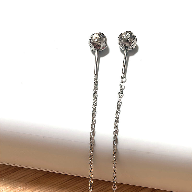 Women's Rod Long Titanium Steel Eardrops Pattern Ball Rings