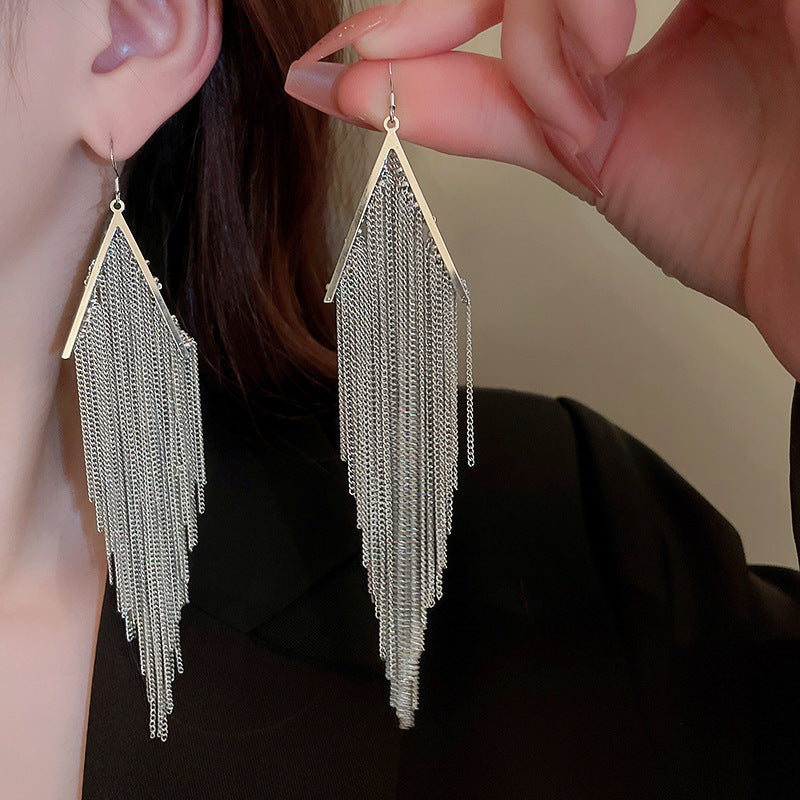 Women's Needle Leaf Sequined Tassel Exaggerated Personalized Earrings