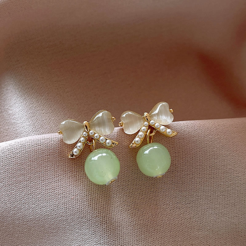 Women's Fashionable Temperament Pearl Design Opal Stone Ear Niche Earrings