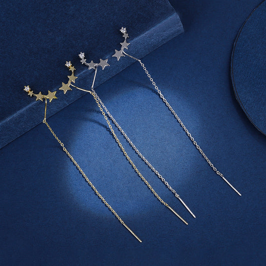 Women's Sier Star Tassel Elegant Long To Make Round Face Earrings