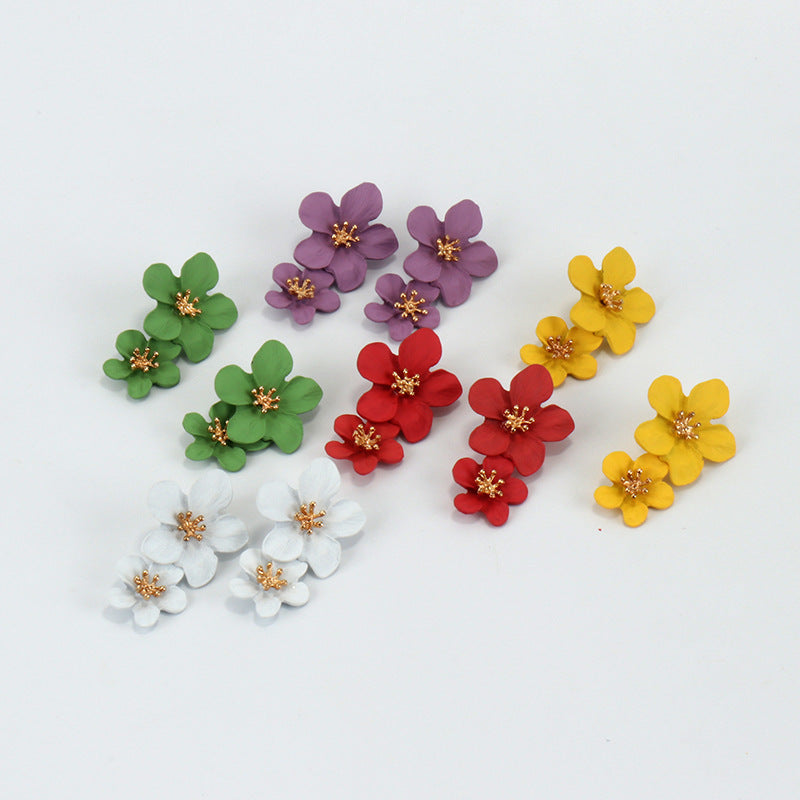 Fashion Personality Trend Multicolor Double Layer Flower Earrings