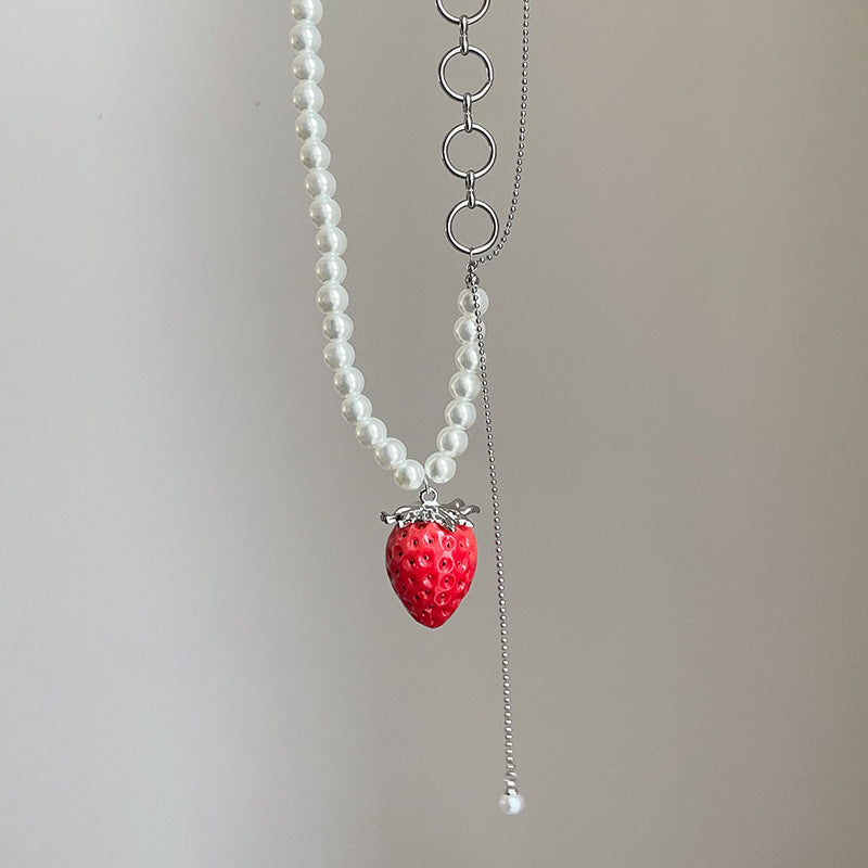 Sweet Cute Red Artificial Strawberry Ear Female Exaggerated Unique Necklace