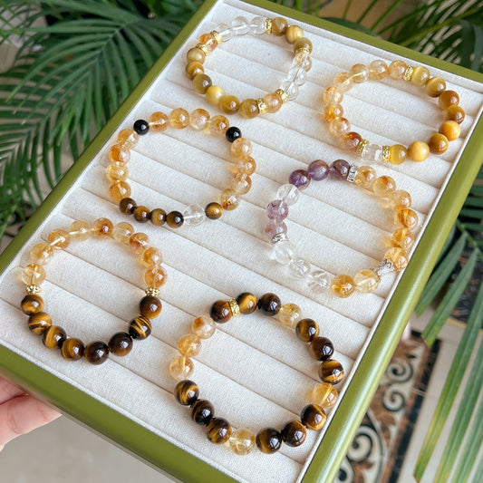 Retro National Style Natural Citrine Tigereye Bracelets