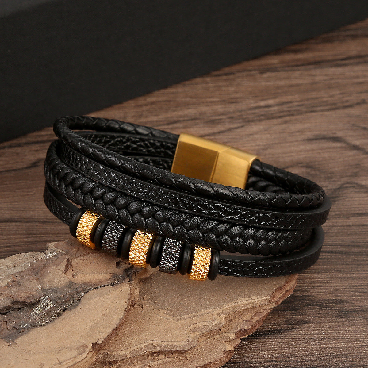 Women's & Men's High-grade Leather Hand Weaving Electroplated Stainless Bracelets