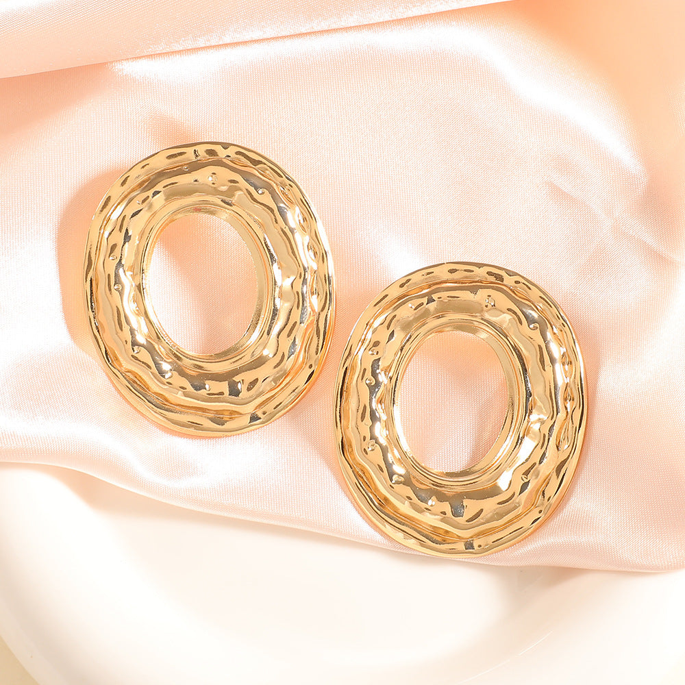 Women's Fashion Design Metal Glossy Surface Folding Ear Stud Earrings