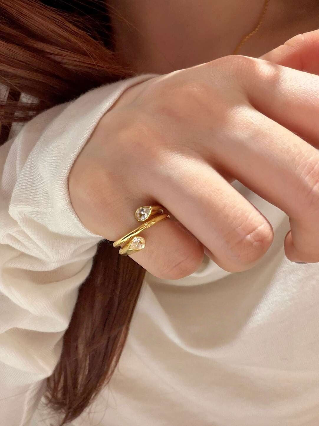Little Finger Double Diamond Design Graceful Ring